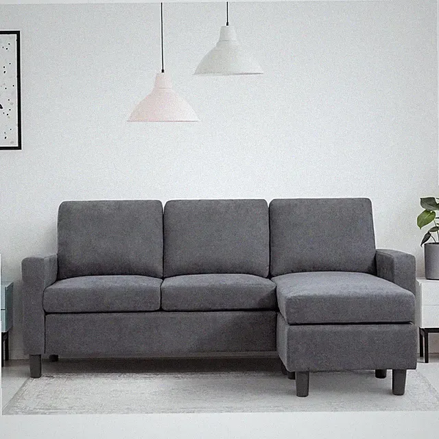 Convertible Sectional Sofa Couch, Nordic L-Shaped Couch Modern Linen Fabric GRAY