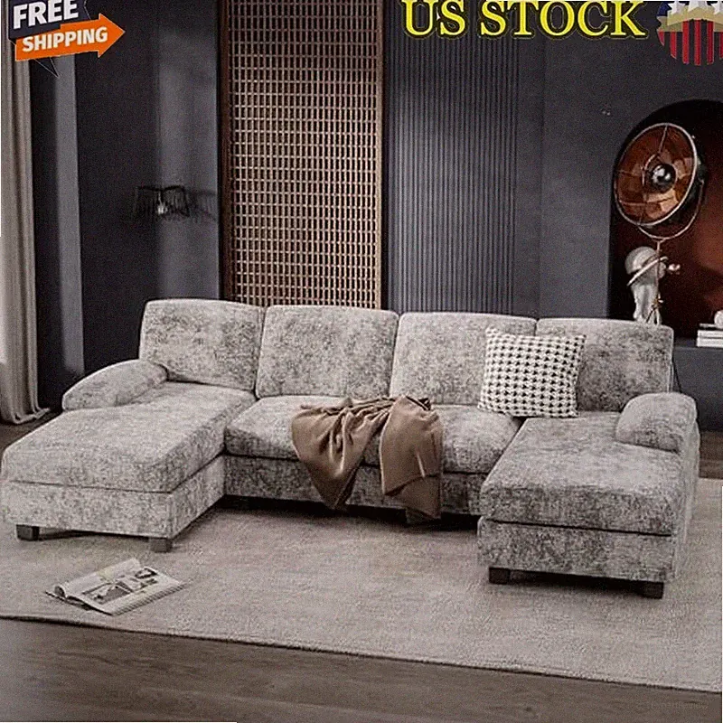Convertible Sectional Sofa Couch U-Shaped Modular Sleeper 4 Seat W/ Memory Foam