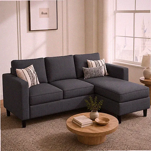 Convertible Sectional Sofa Couch with Movable Ottoman, 3-Seater Modern L-Shaped