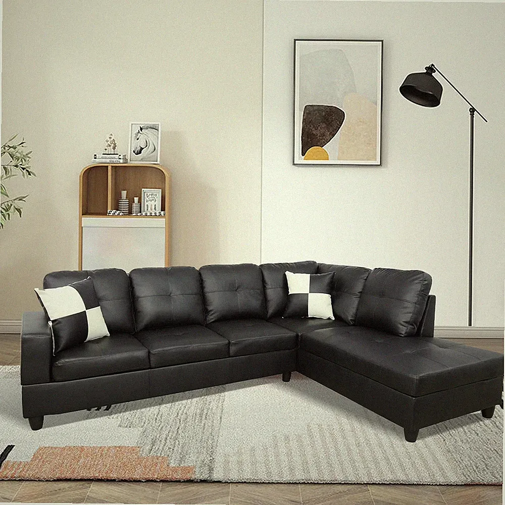 Convertible Sectional Sofa, L Shaped Couch for Small Space Living Room, Black...