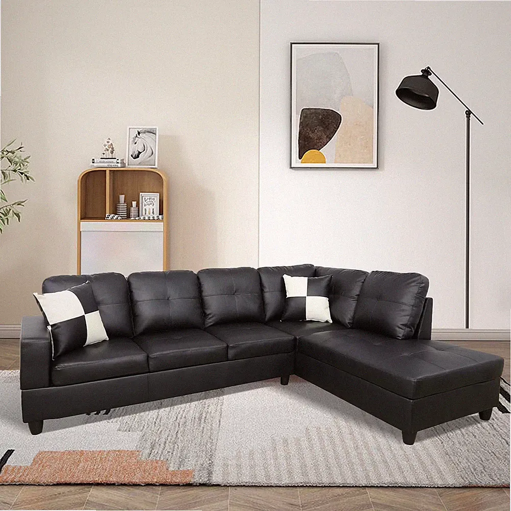 Convertible Sectional Sofa, L Shaped Couch for Small Space Living Room, Black(Wi
