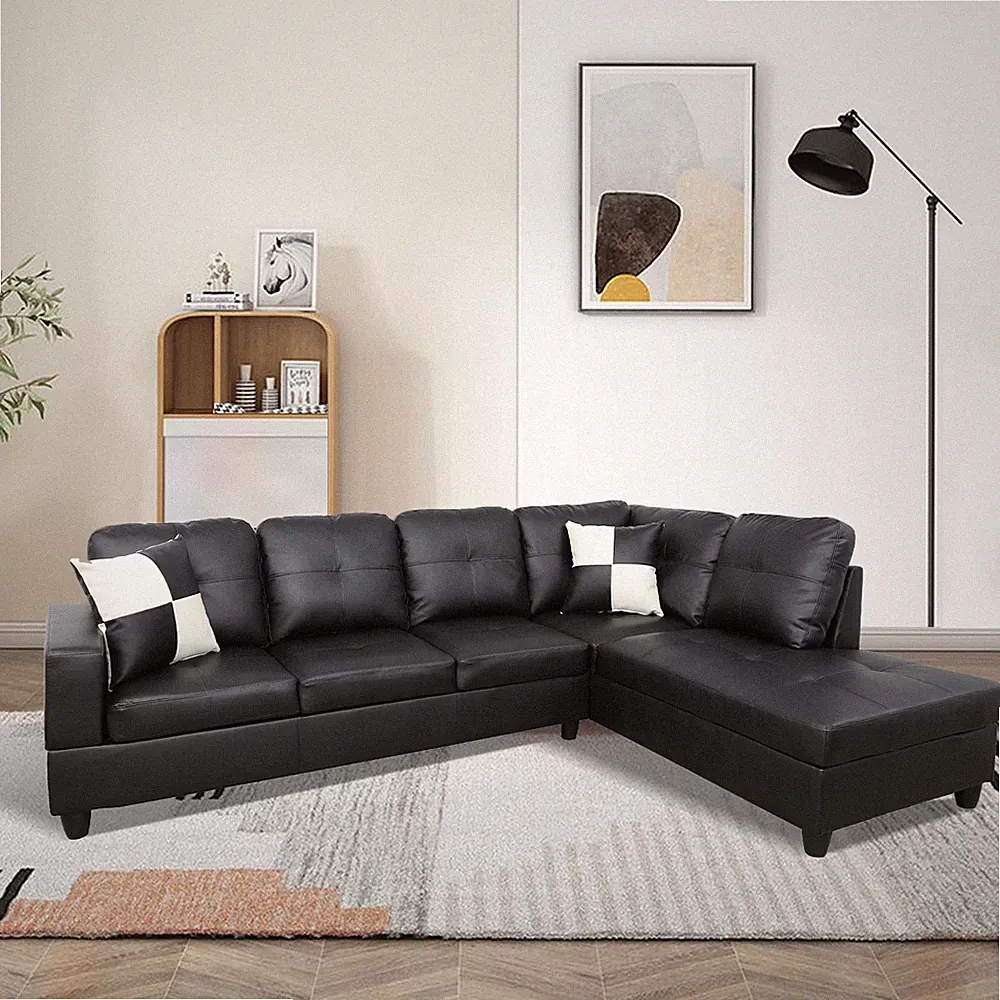 Convertible Sectional Sofa, L Shaped Couch for Small Space Living Room, Black(Wi