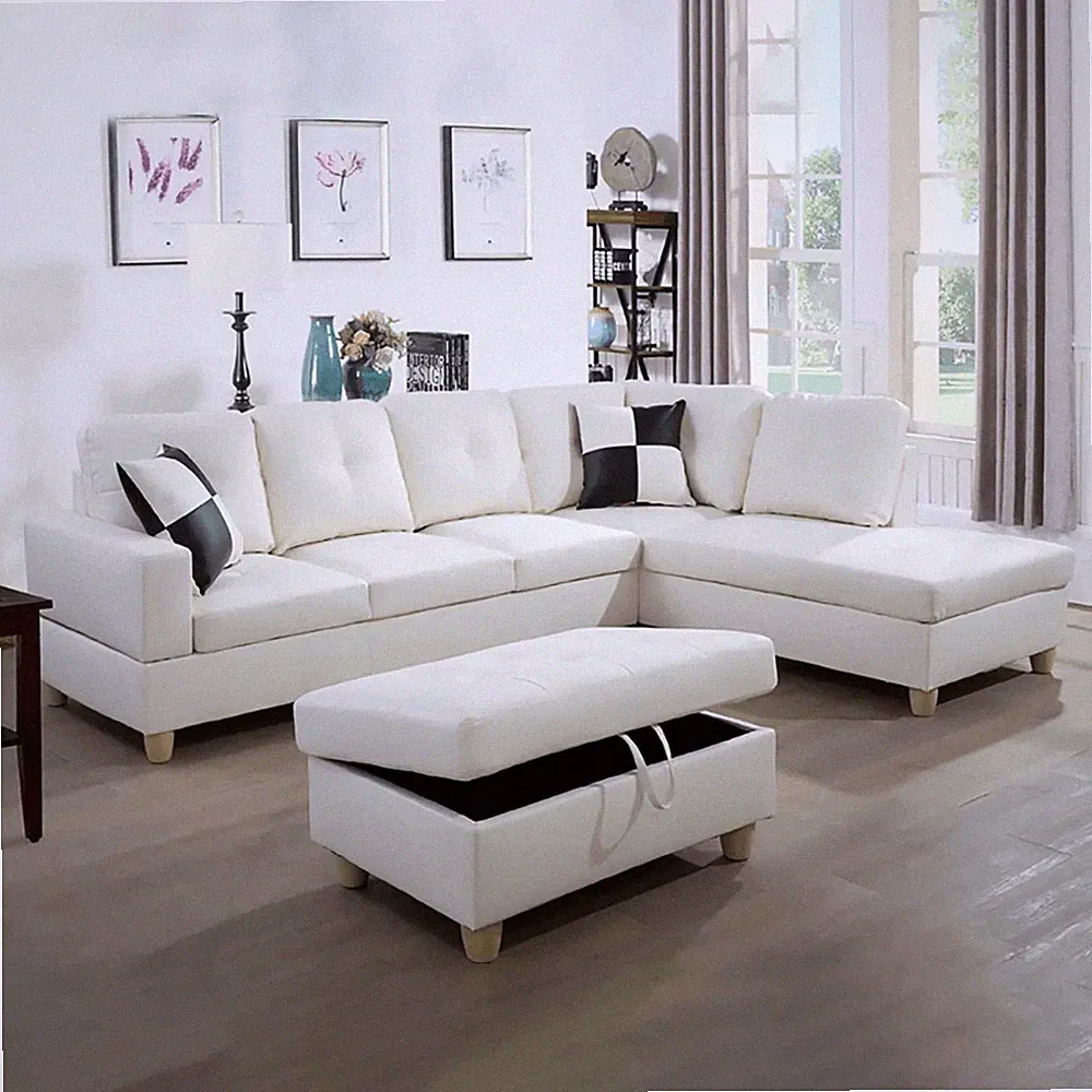 Convertible Sectional Sofa, L Shaped Couch for Small Space Living Room, White(Wi