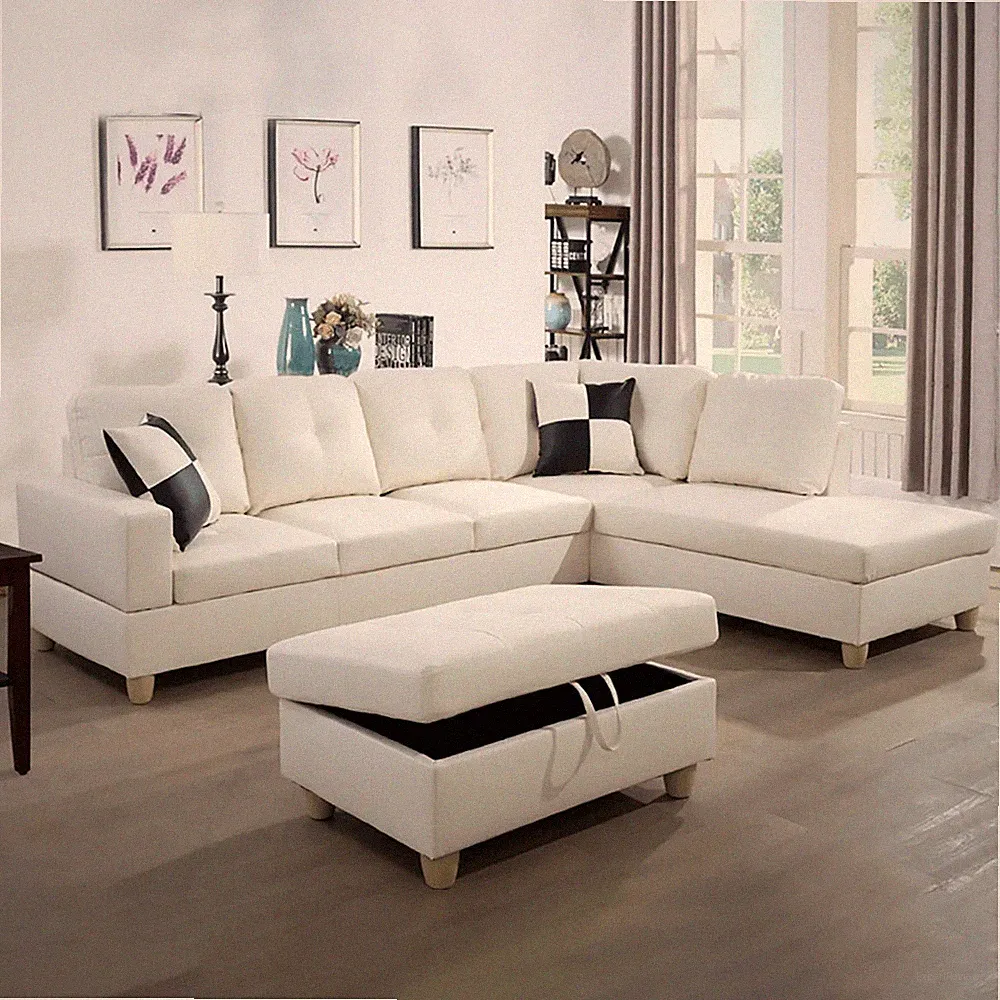 Convertible Sectional Sofa, L Shaped Couch for Small Space Living Room, White(Wi
