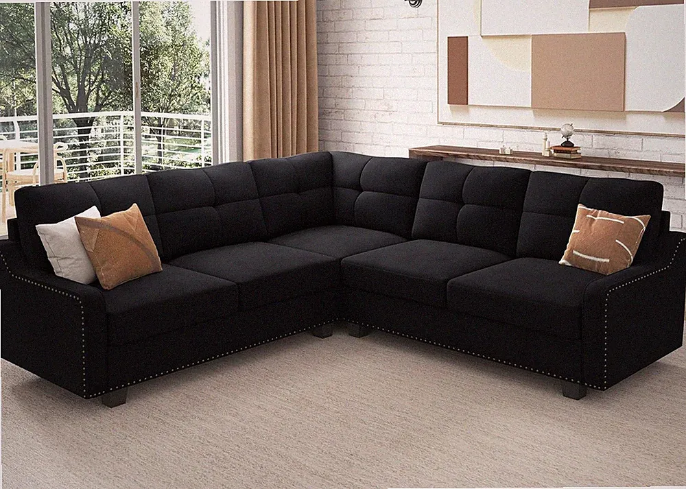 Convertible Sectional Sofa L Shaped Couch,Velvet Black
