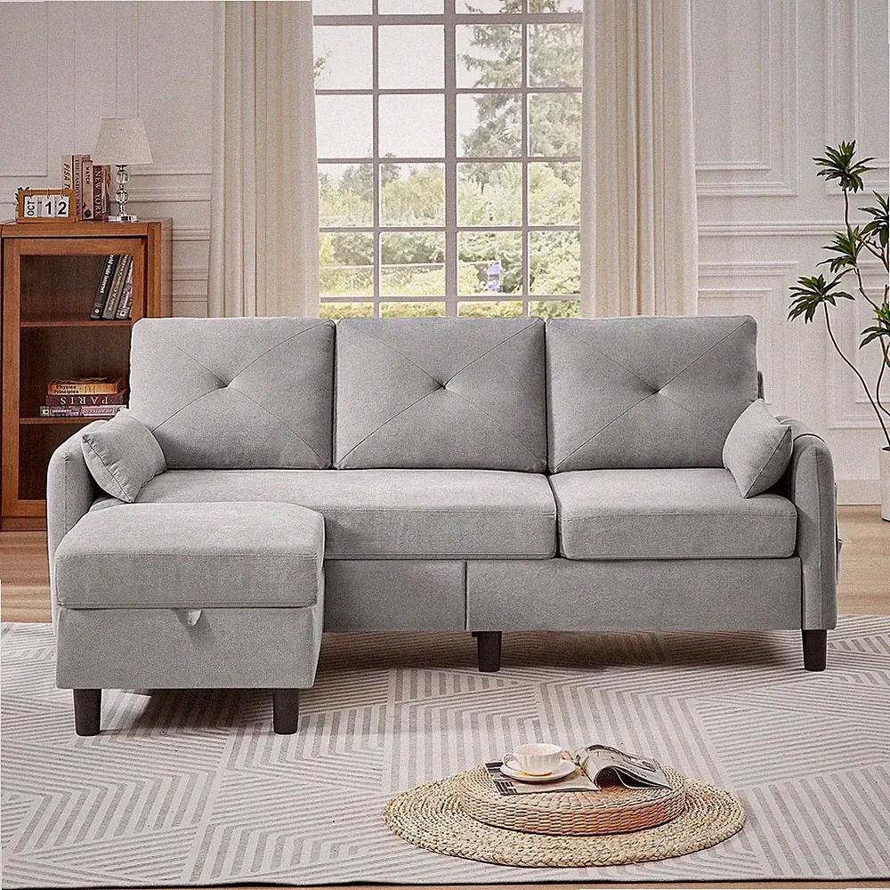 Convertible Sectional Sofa L Shaped Sofa Modern Fabric 3 Seat Couch with Reversi