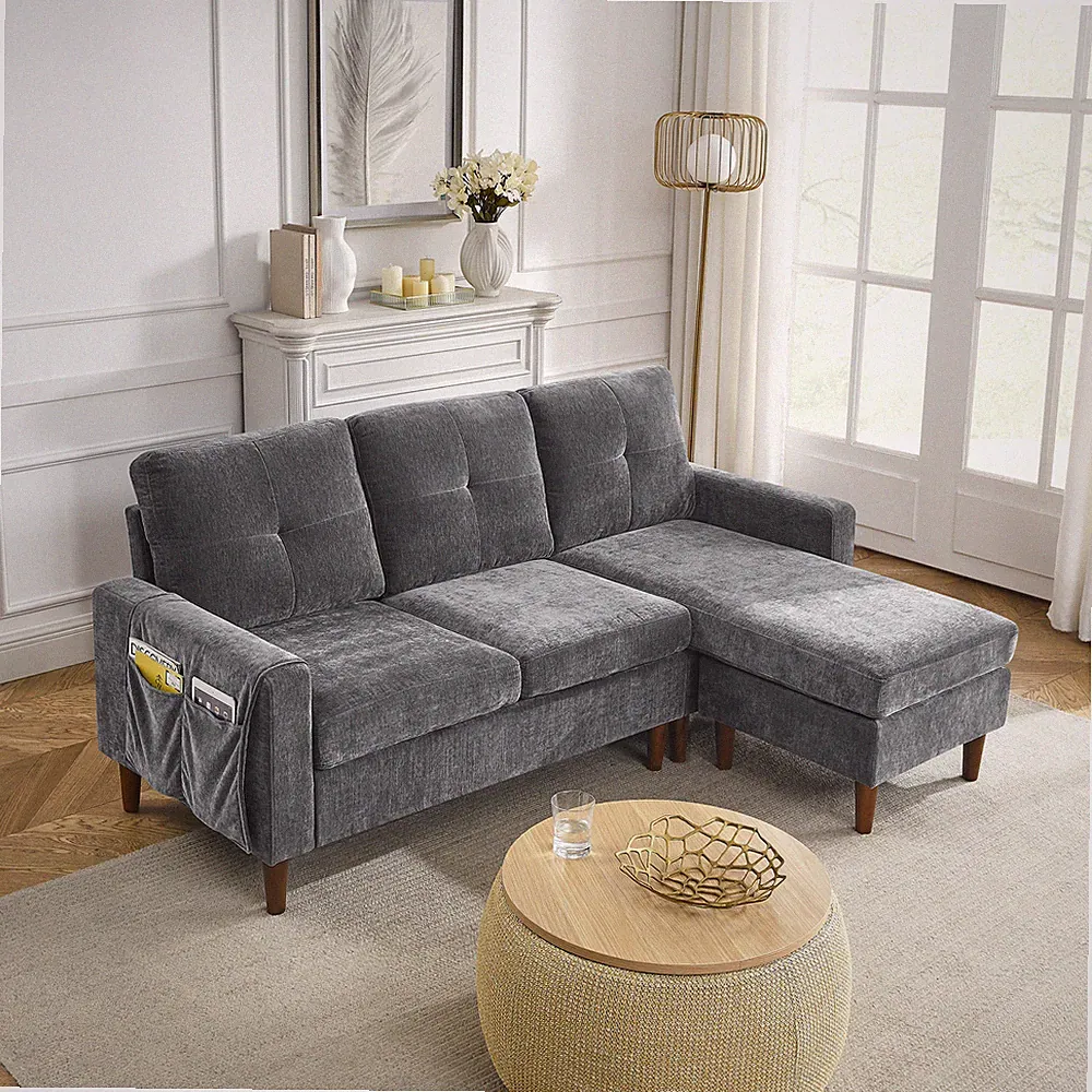 Convertible Sectional Sofa Set 3 Seats L-Shaped Sofa Couch Living Room Armchairs