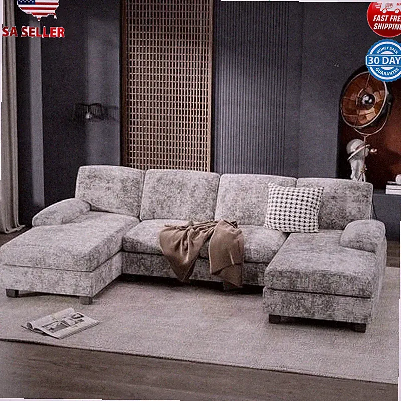 Convertible Sectional Sofa U-Shaped Modular Couch Sleeper Memory Foam Washable