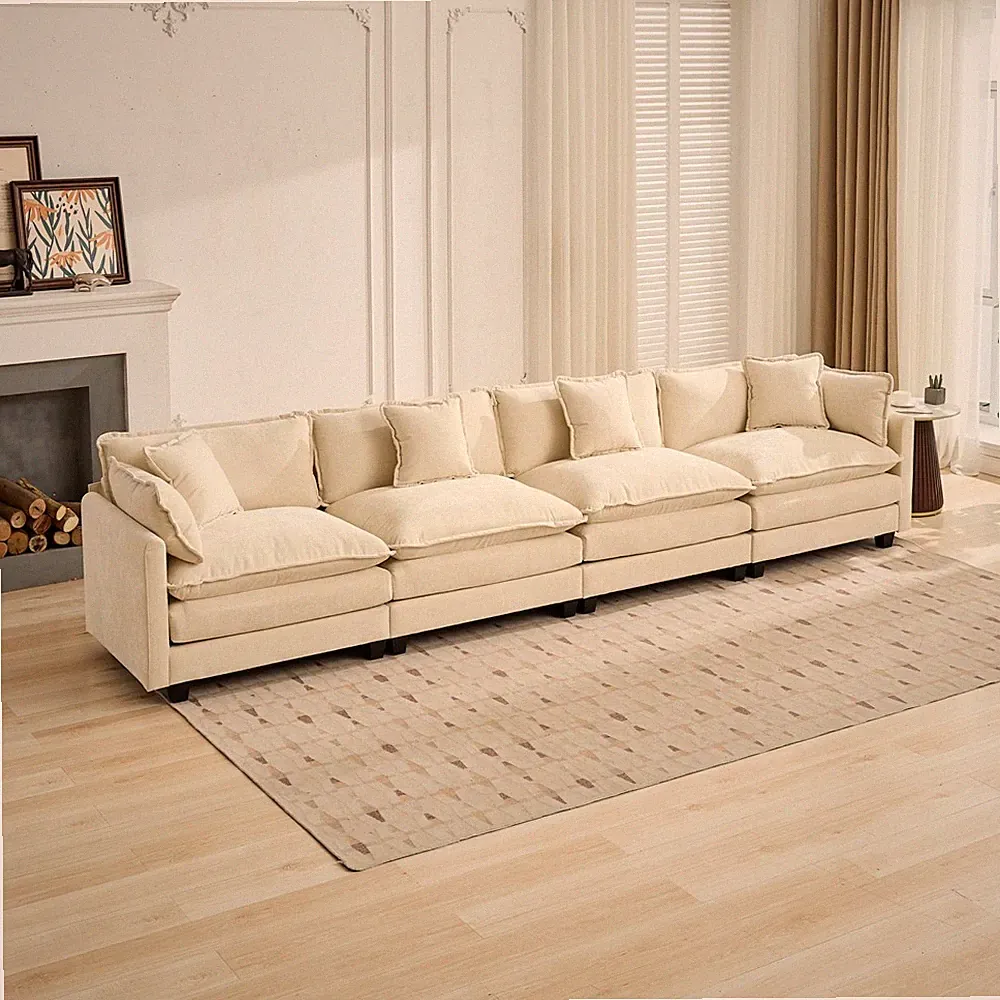 Convertible Sectional Sofa Upholstered 4 Seater Sofa Couch Lounge Deep Seat Sofa