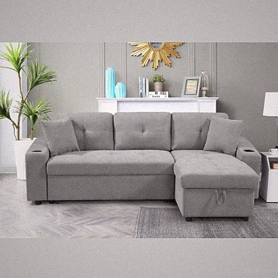 Convertible Sectional Sofa With Armrest Storage