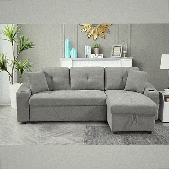 Convertible Sectional Sofa With Armrest Storage