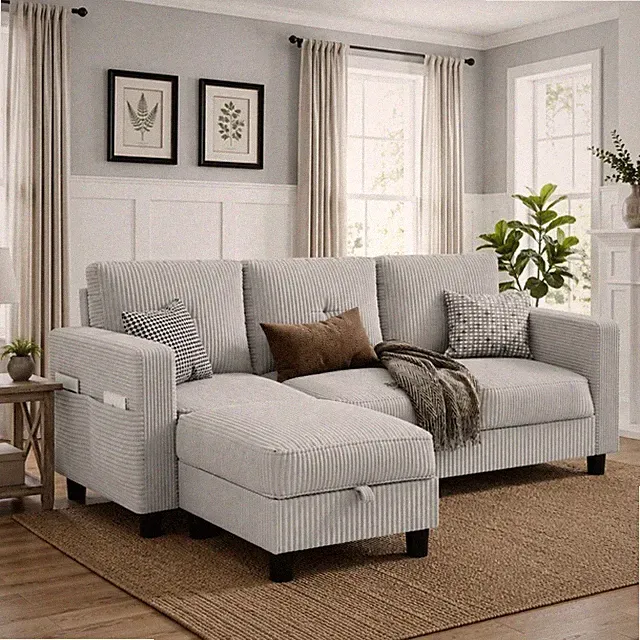Convertible Sectional Sofa with Storage Ottoman 77” L-Shaped 3-Seat Couch