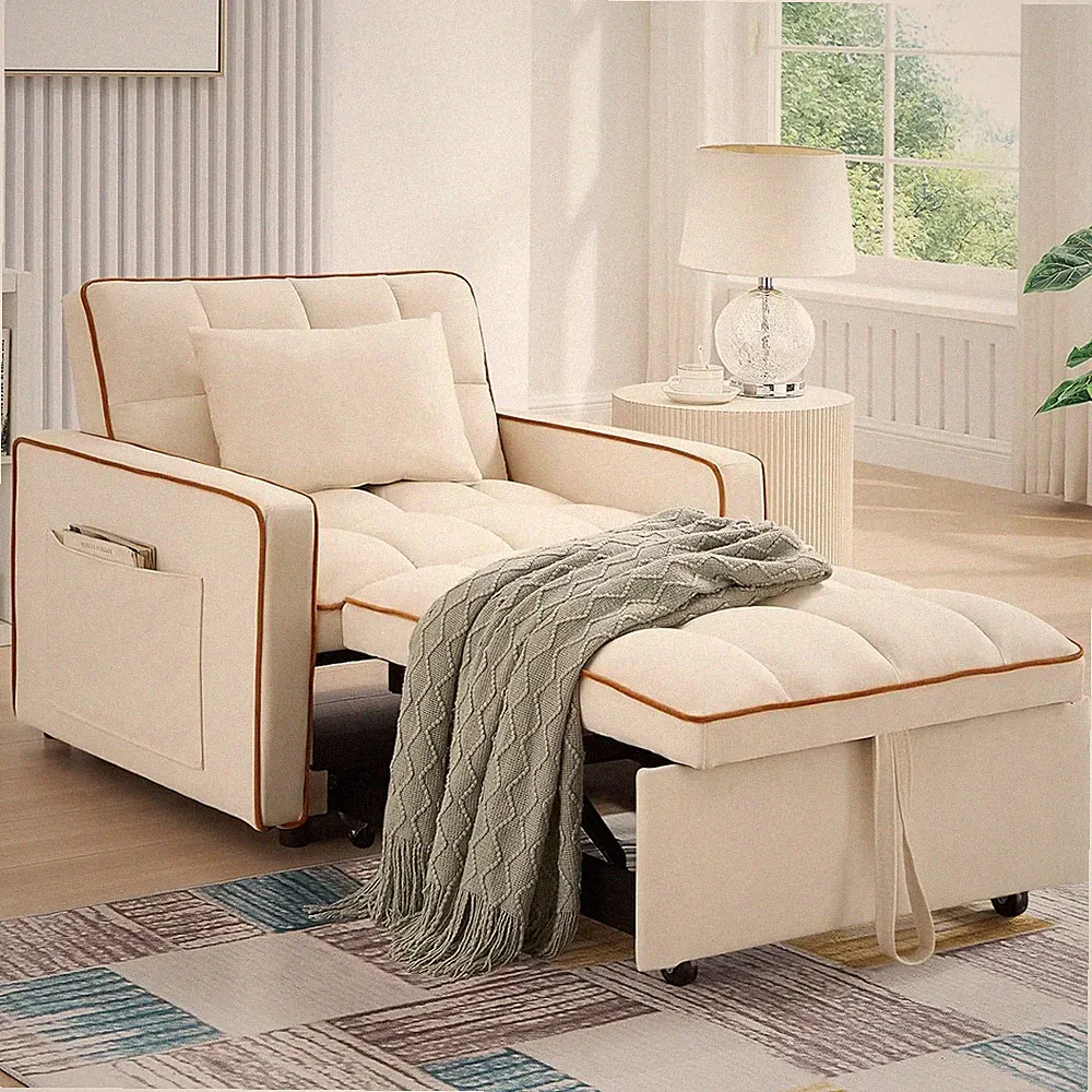Convertible Single Sleeper Chair Bed 3in1 Modern Velvet Pull Out Tufted Sofa Bed
