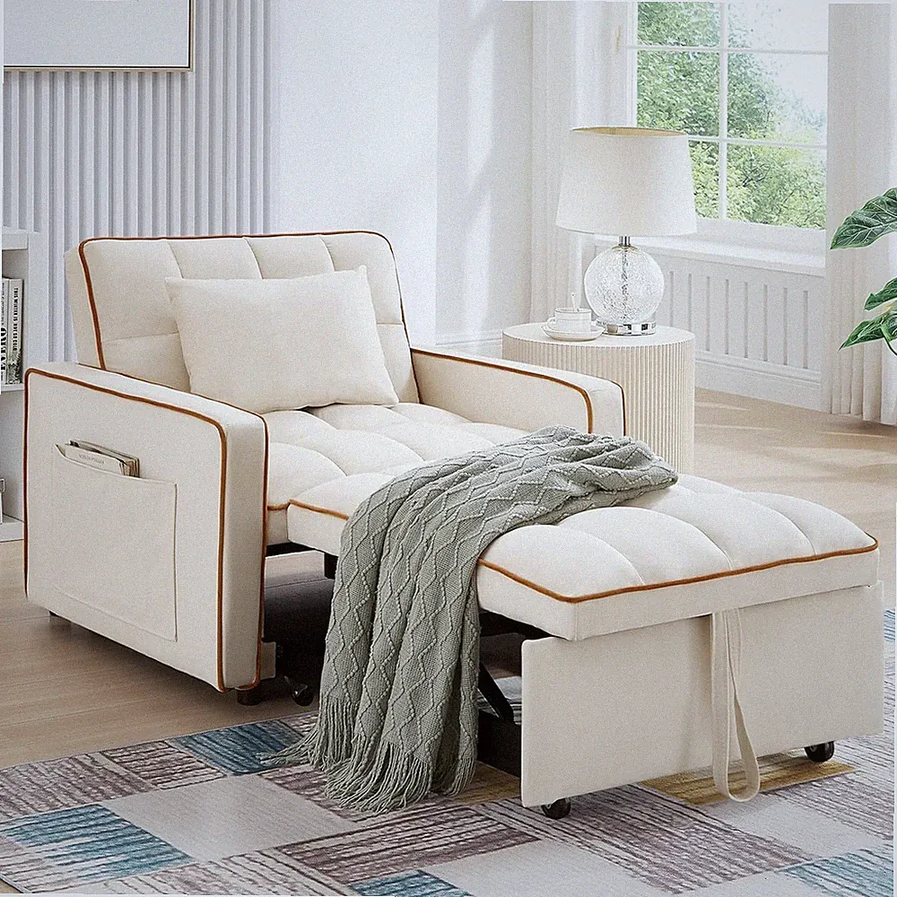 Convertible Single Sleeper Chair Bed 3in1 Modern Velvet Pull Out Tufted Sofa Bed