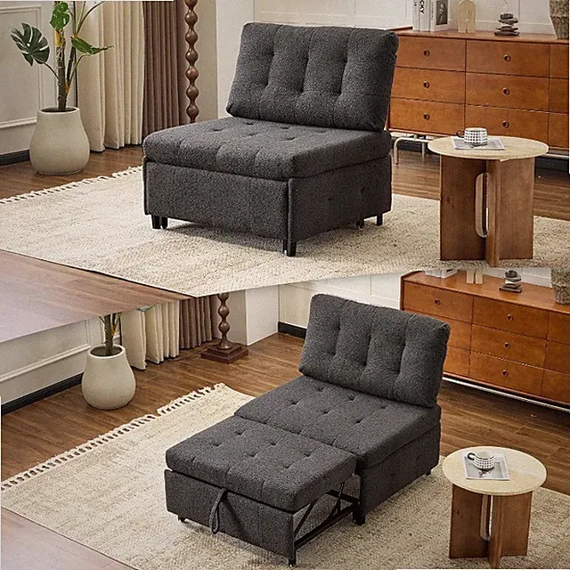 Convertible Single Sofa Bed Tufted Teddy Fleece Sleeper Bed Armless Living Room