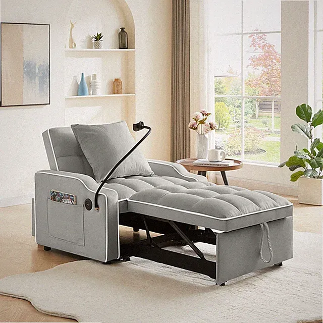 Convertible Sleeper Chair Bed with USB, Phone Holder & Side Pocket