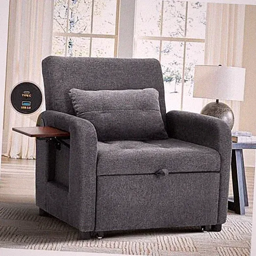 Convertible Sleeper Chair-Fabric Futon Sofa Bed, Single Sleeper New Darkgrey