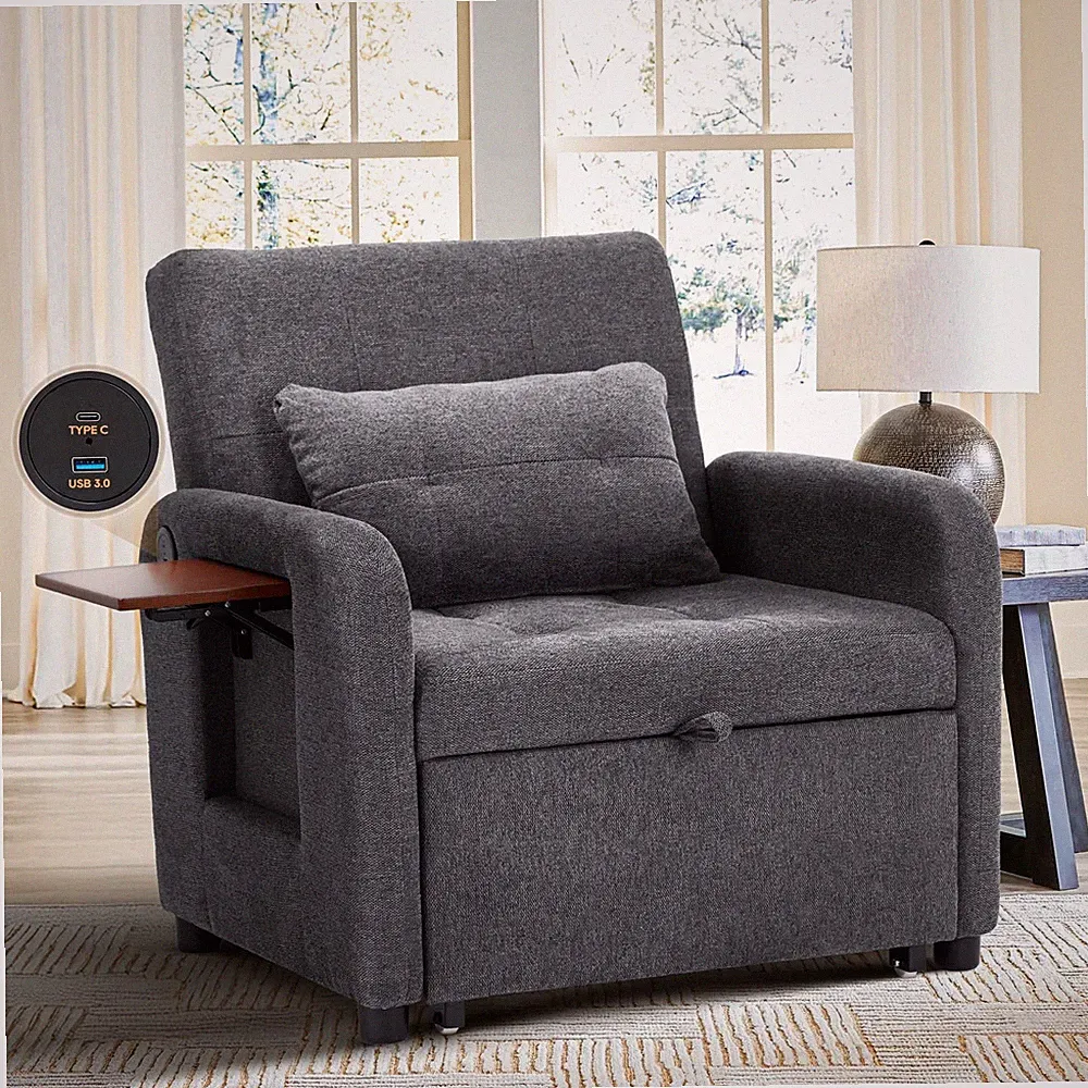 Convertible Sleeper Chair-Fabric Futon Sofa Bed, Single Sleeper Sofa, Small C...