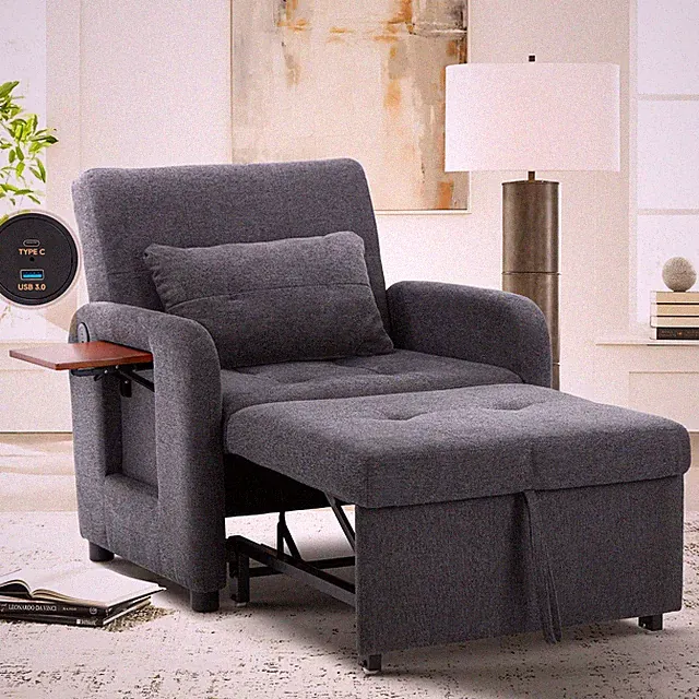 Convertible Sleeper Chair-Fabric Futon Sofa Bed, Single Sleeper Sofa, Small C...