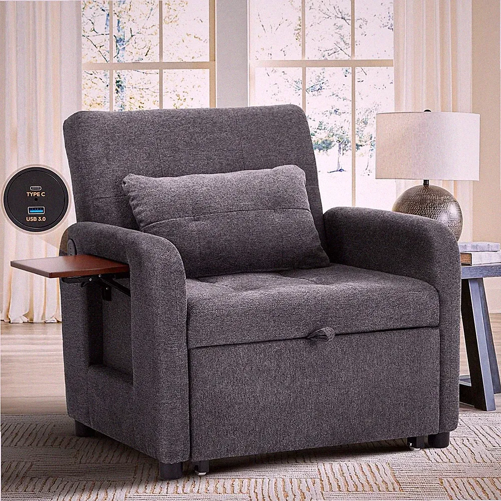 Convertible Sleeper Chair-Fabric Futon Sofa Bed, Single Sleeper Sofa, Small Couc