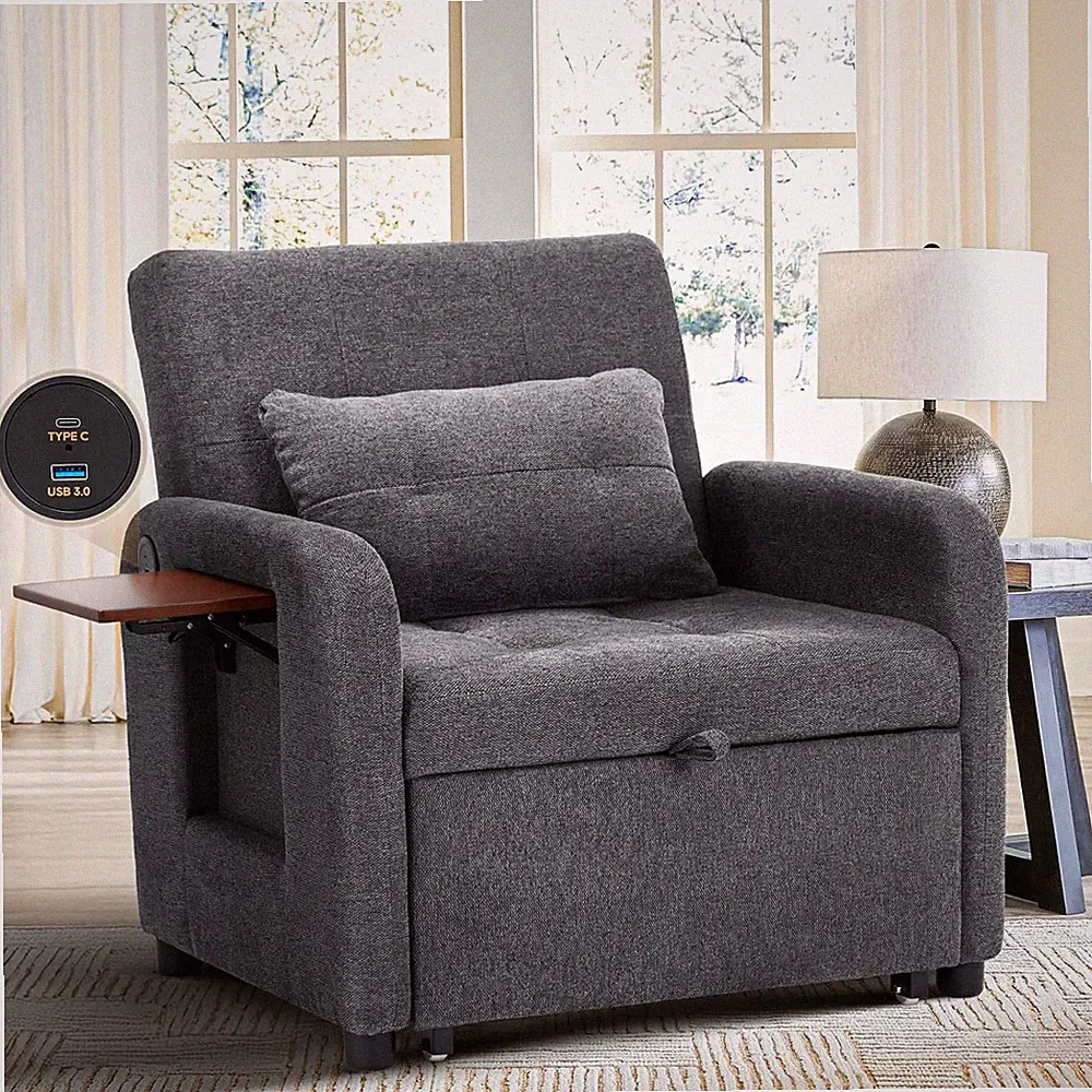 Convertible Sleeper Chair-Fabric Futon Sofa Bed, Single Sleeper Sofa, Small Couc