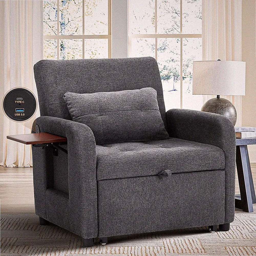Convertible Sleeper Chair-Fabric Futon Sofa Bed, Single Sleeper Sofa, Small Couc