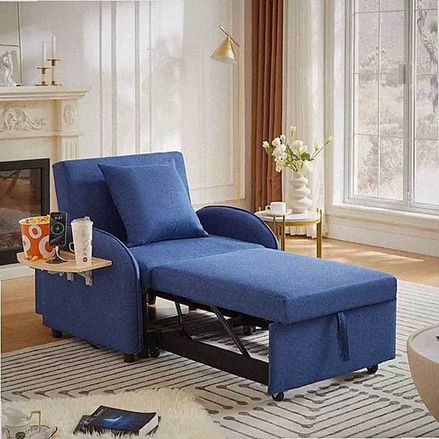 Convertible Sleeper Chair Pull Out Bed with USB Port & Foldable Side Table