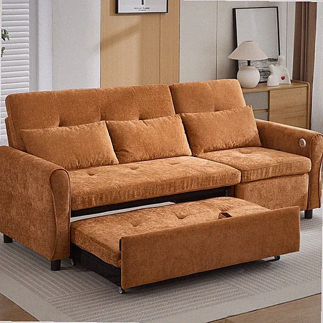Convertible Sleeper Sofa Bed 3 Seater Sofa Couch w/ Reversible Recliner Sofa