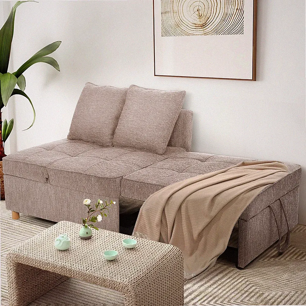 Convertible Sleeper Sofa Bed, 4-in-1 Linen Fabric Sleeper Couch for Small Space