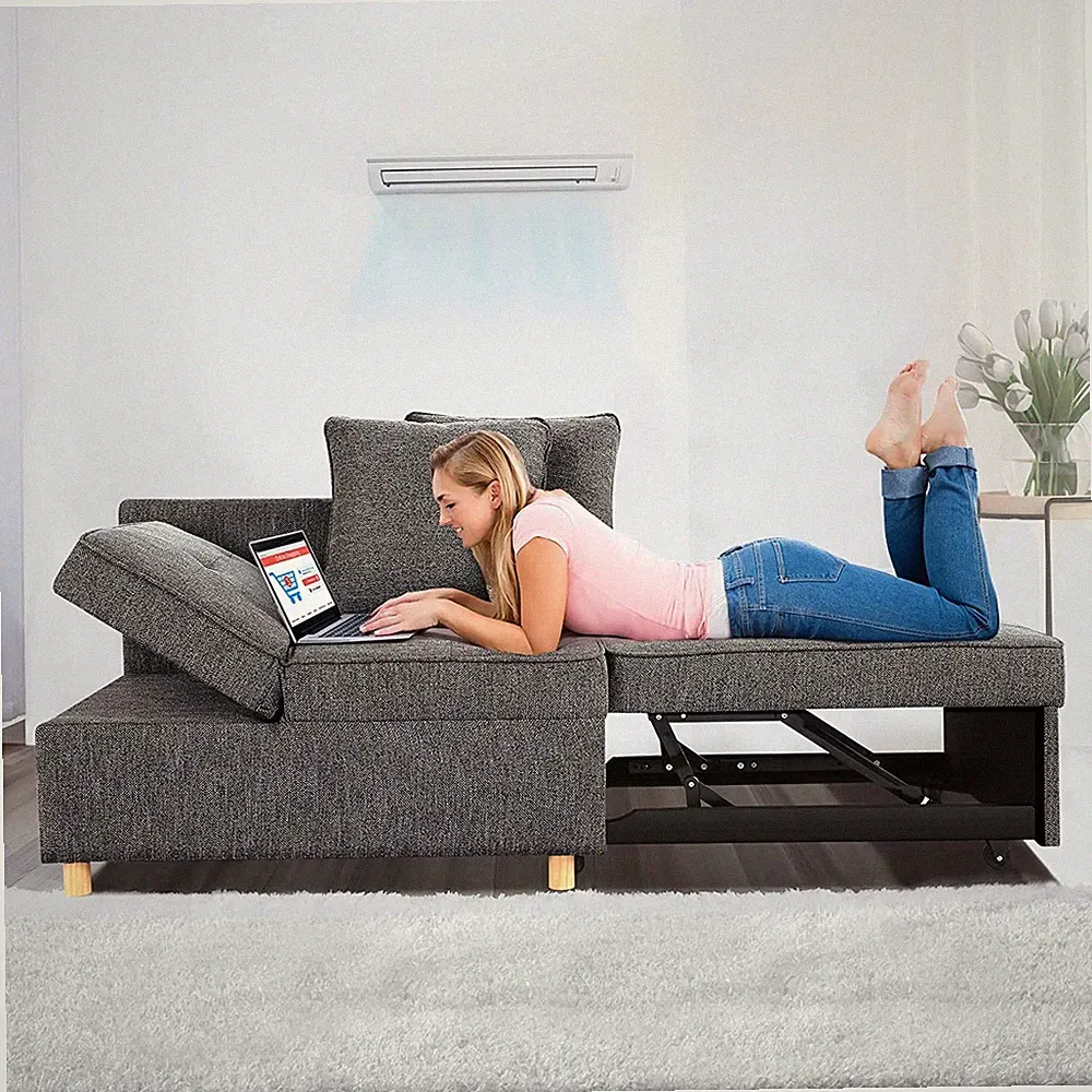 Convertible Sleeper Sofa Bed, 4-in-1 Linen Fabric Sleeper Couch Pull Out Bed A++