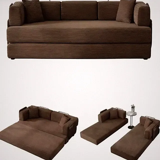Convertible Sleeper Sofa Bed: 78.8" Oversized Corduroy with Fixed Frame & Pillow