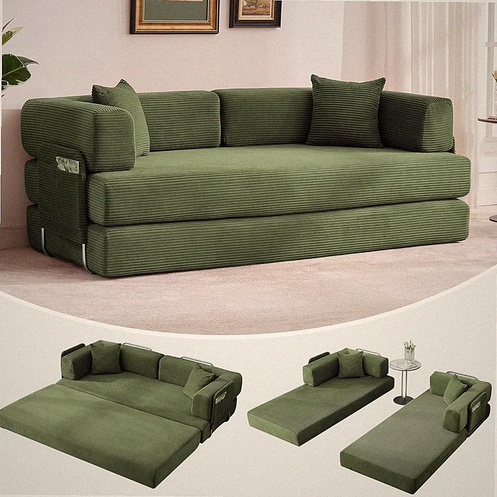 Convertible Sleeper Sofa Bed 78.8" Folding Floor Futon Couch Adjustable Armrests