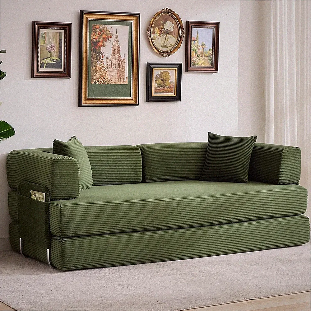Convertible Sleeper Sofa Bed, 79" Floor Sofa Bed, 5-in-1 Folding Mattress Couch