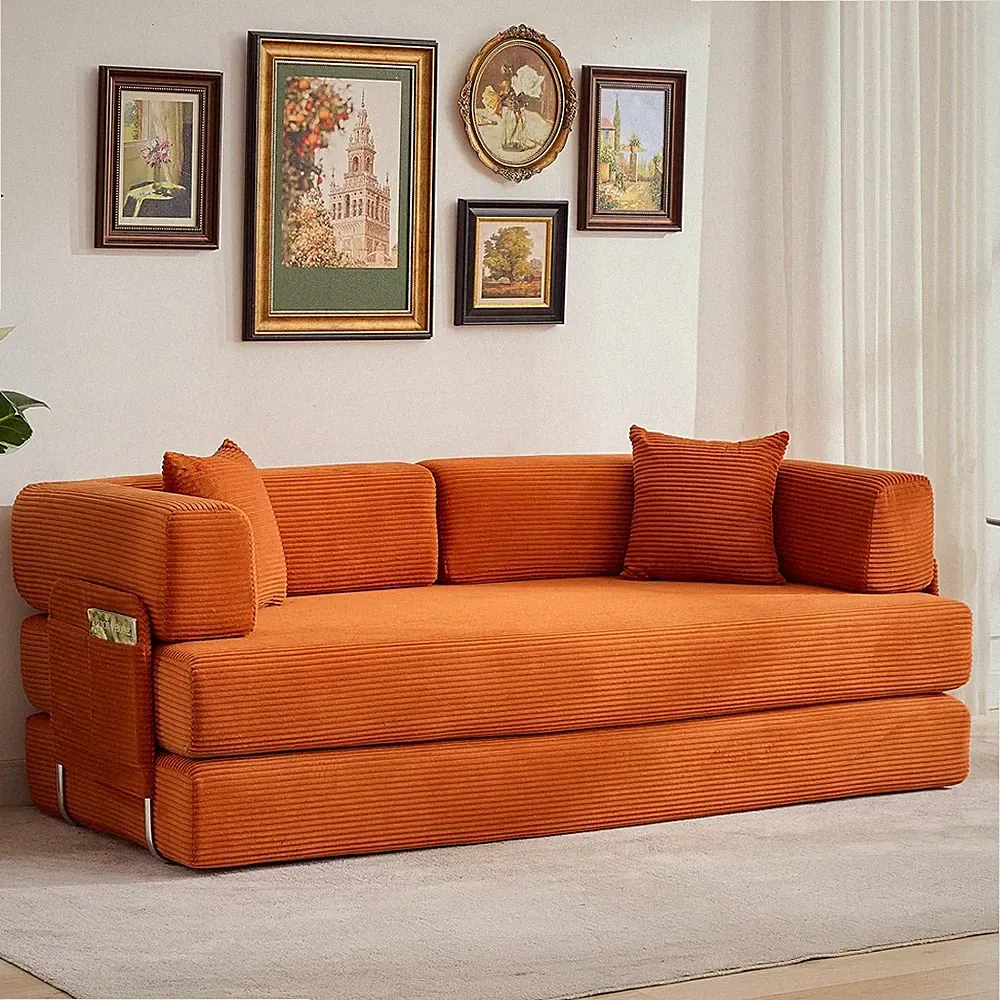 Convertible Sleeper Sofa Bed, 79" Floor Sofa Bed, 5-in-1 Folding Mattress Couch