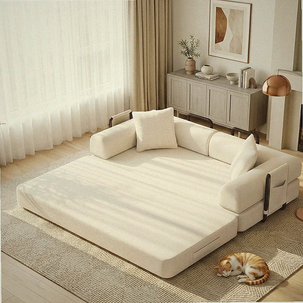 Convertible Sleeper Sofa Bed, 80" Floor Sofa Bed, 5-in-1 Folding Mattress Couch