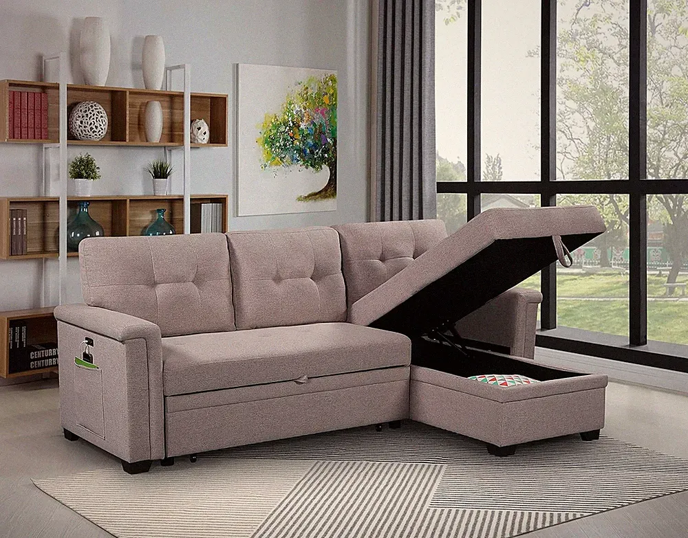 Convertible Sleeper Sofa Bed 84 Inch, L Shaped Sectional Couch with Pull Out Bed