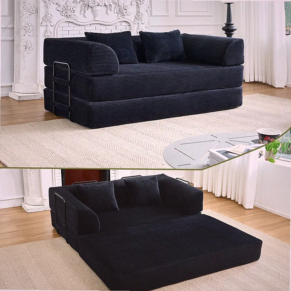 Convertible Sleeper Sofa Bed,Corduroy Folding Mattress Couch w/Fixed-Shape Fram