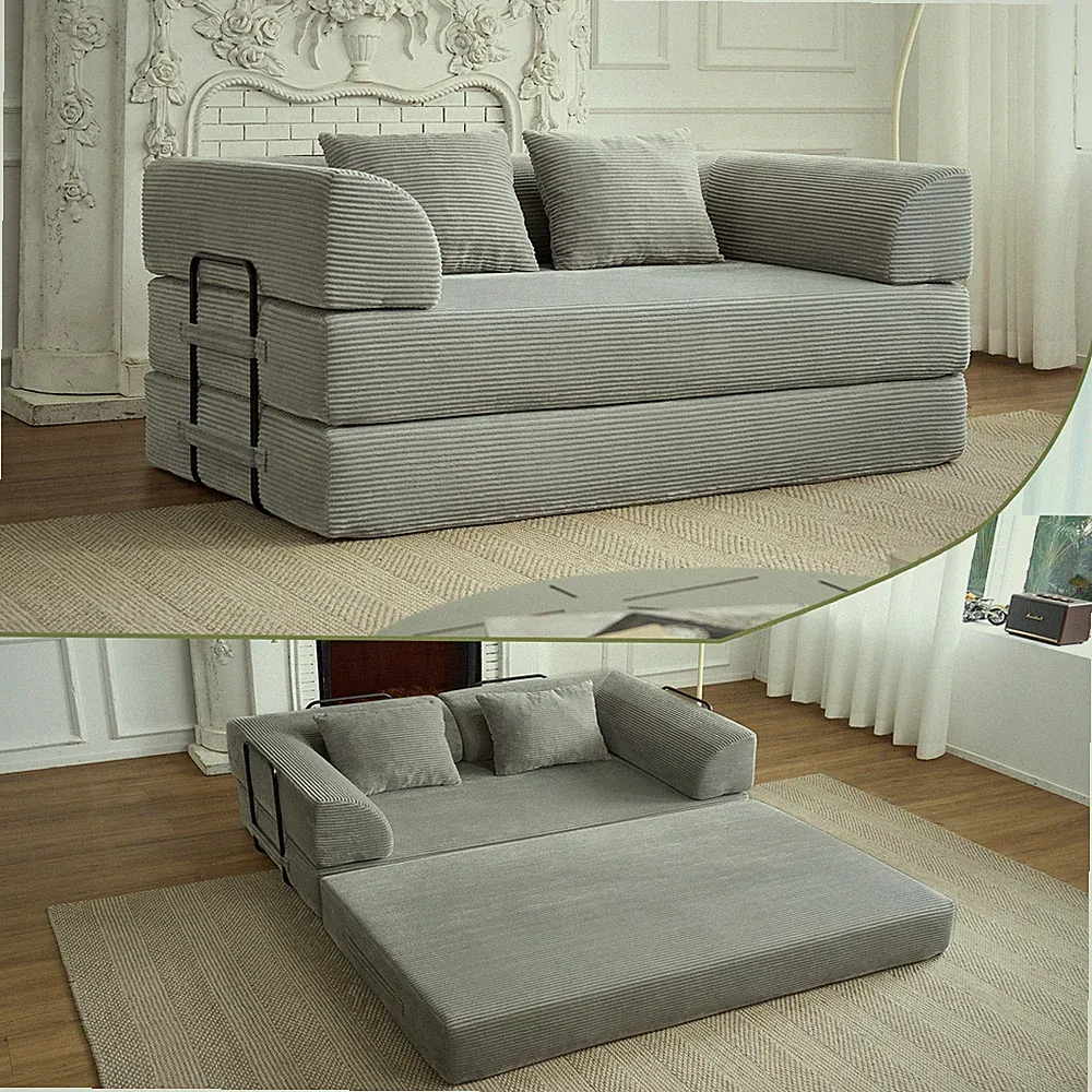 Convertible Sleeper Sofa Bed,Corduroy Folding Mattress Couch w/Fixed-Shape Frame