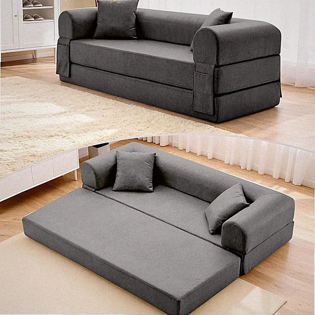 Convertible Sleeper Sofa Bed, Faux Leather, No Assembly, Gray, 2 Pillows