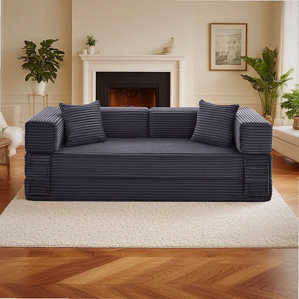 Convertible Sleeper Sofa Bed,Folding Floor Boneless Couch with Removable Armrest