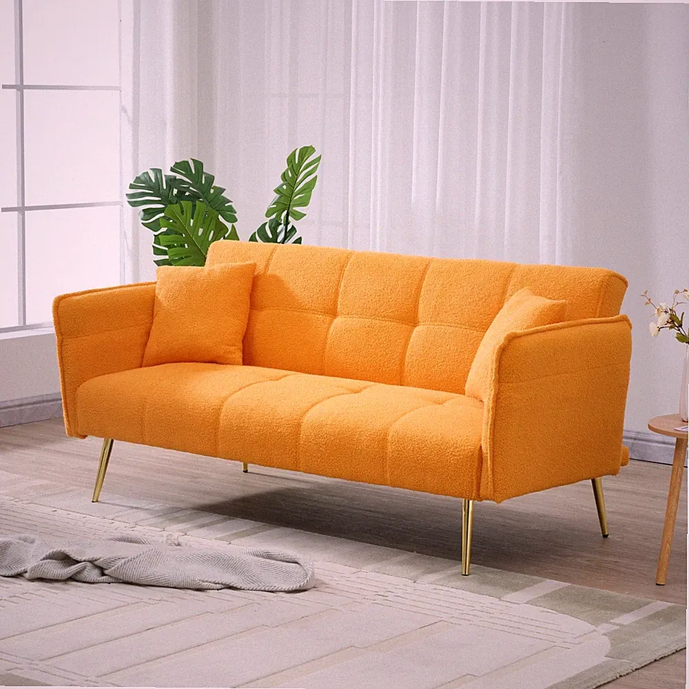 Convertible Sleeper Sofa Bed Futon Sofa Bed Folding Recliner Sofa Yellow/Orange