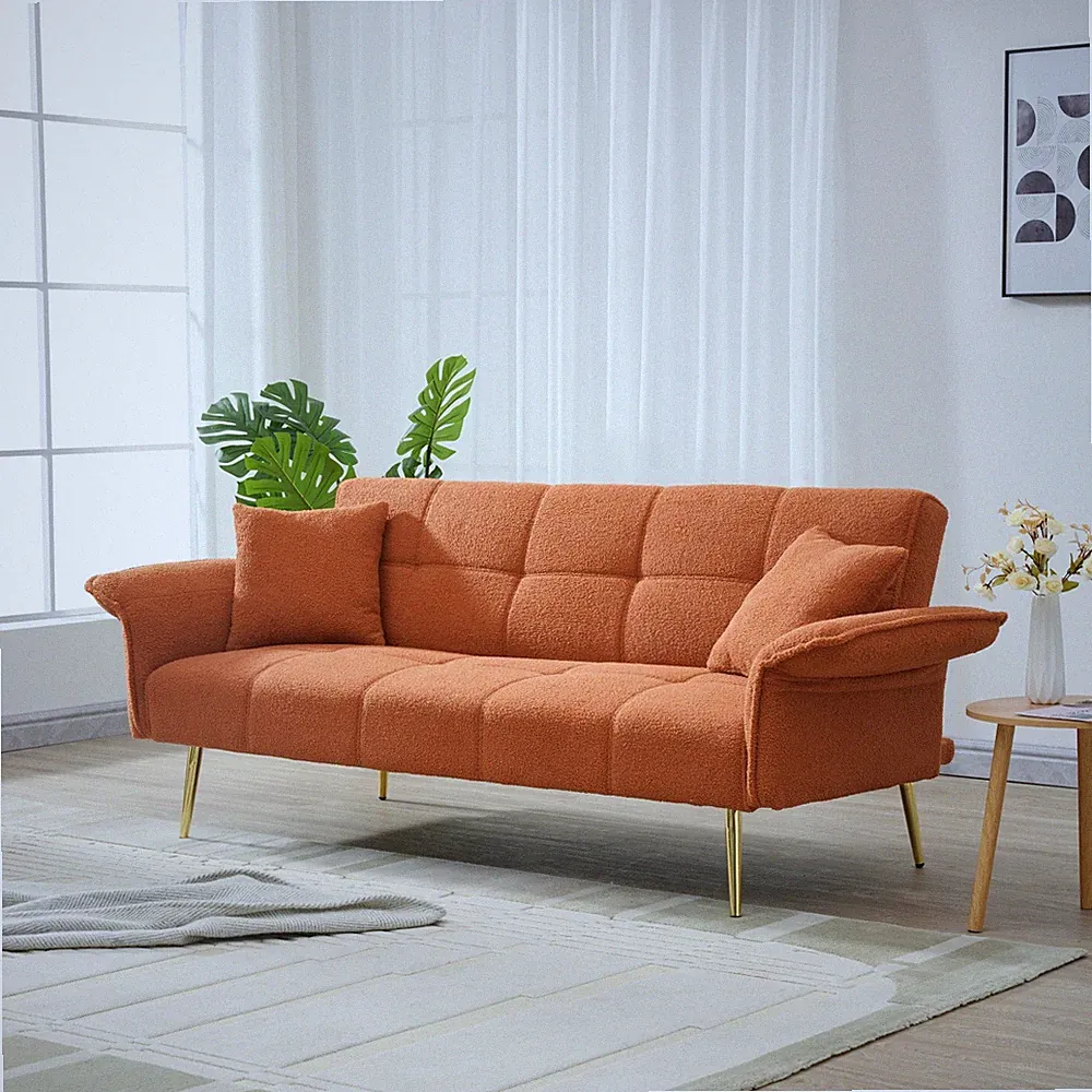 Convertible Sleeper Sofa Bed Futon Sofa Bed Folding Recliner Sofa Yellow/Orange