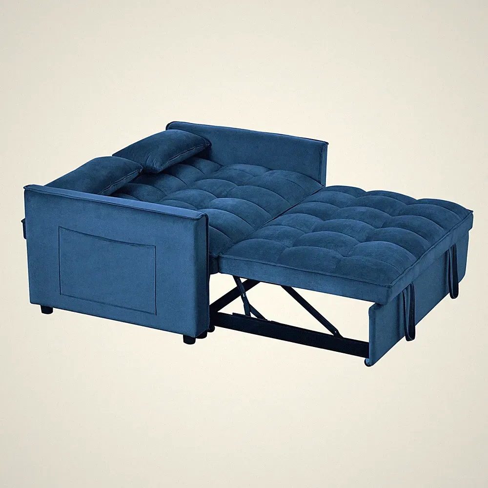 Convertible Sleeper Sofa Bed Pull Out Couch Adjustable Backrest Loveseat Blue