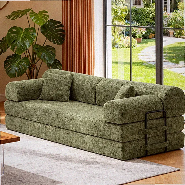 Convertible Sleeper Sofa Bed,two-tone blended fabric Folding Mattress Couch