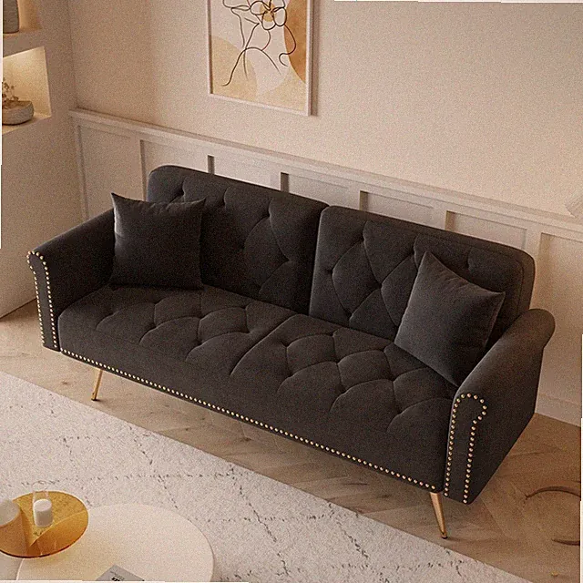 Convertible Sleeper Sofa Bed Velvet Loveseat 2 Seater Sofa Couch Folding Sofa BL
