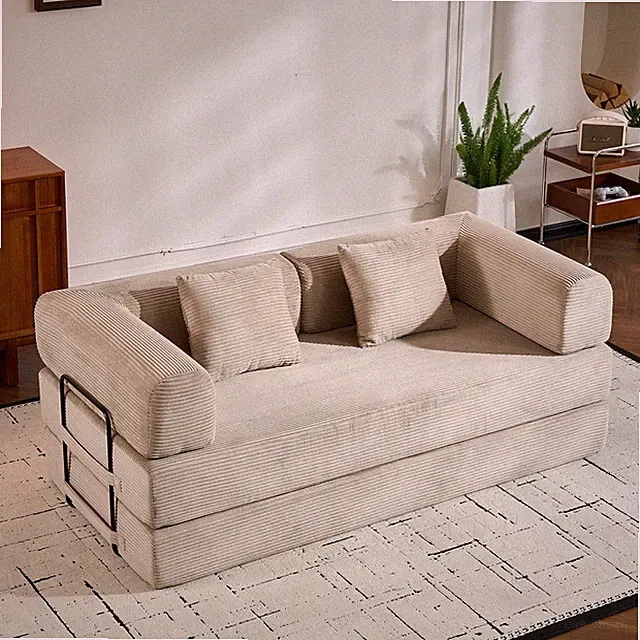 Convertible Sleeper Sofa Bed w/Cylindrical Pillow,Corduroy Folding Mattress Co