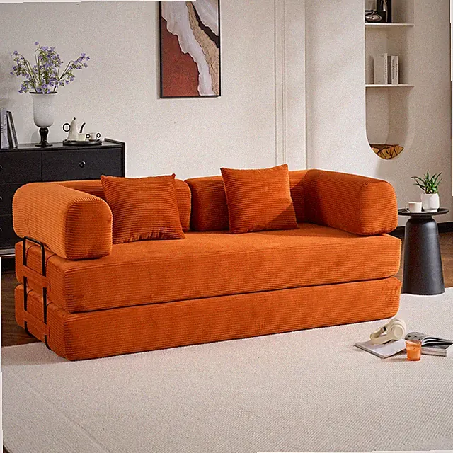 Convertible Sleeper Sofa Bed w/Cylindrical Pillow,Corduroy Folding Mattress Cou