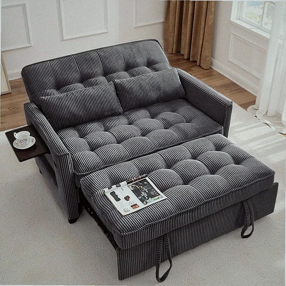 Convertible Sleeper Sofa Bed with USB, Side Pockets & Adjustable Backrest
