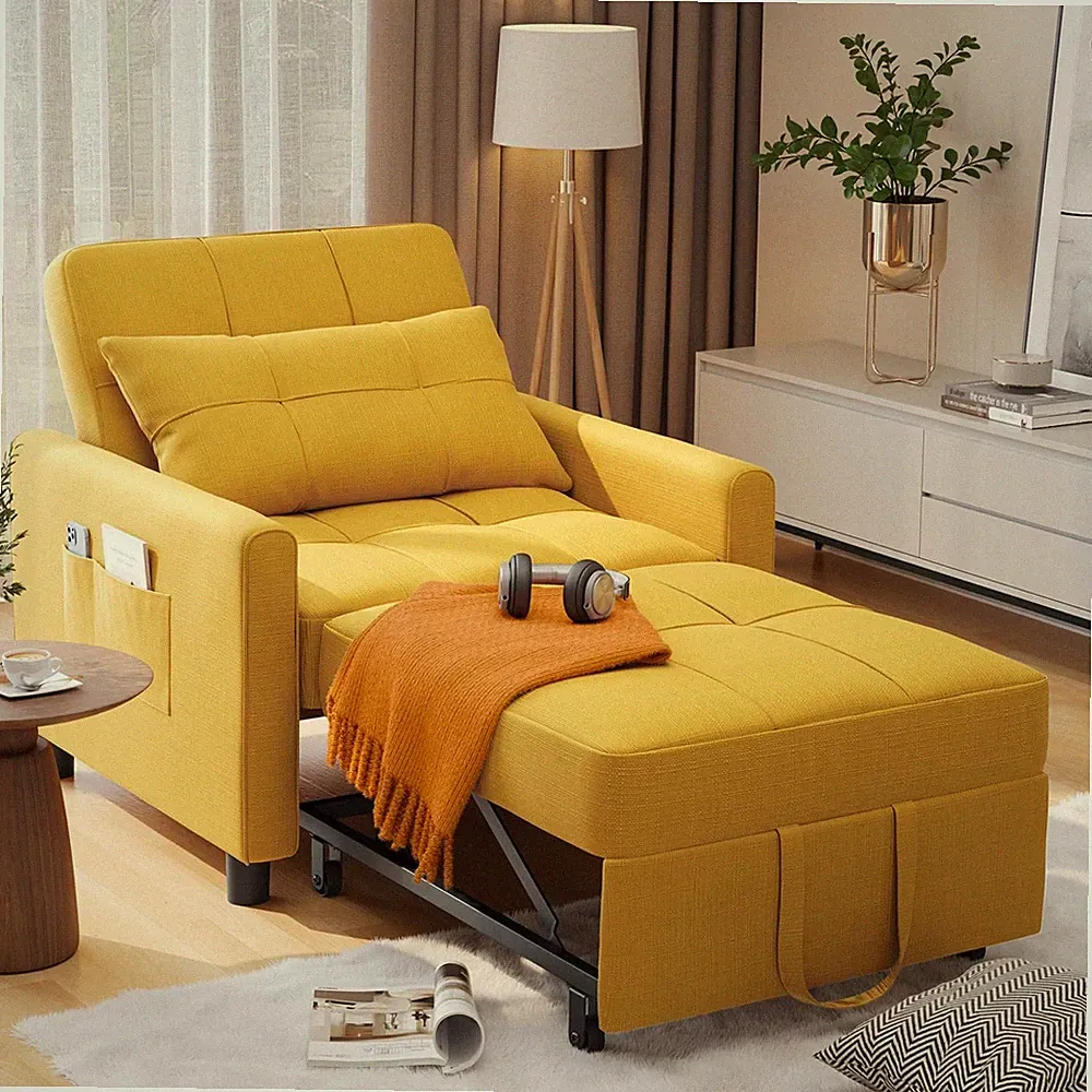 Convertible Sleeper Sofa Chair Bed, 3-in-1 Adjustable with Pillow &