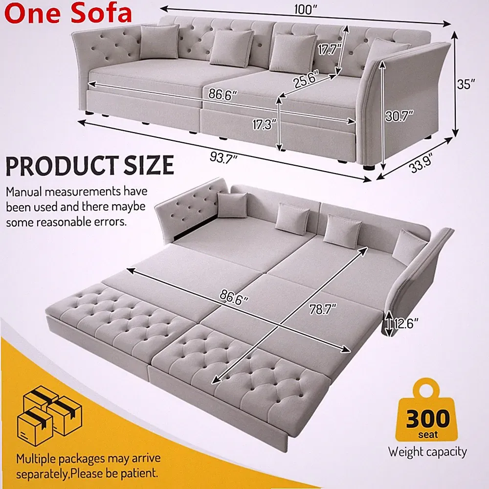 Convertible Sleeper Sofa Couch w/King Pull Out Sofa Bed, Deep Seat Sofa Lounge
